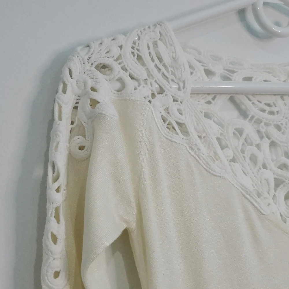 Y2K Lady Dutch Cream with Lace back & shoulder detail long knit sweater size XS - Picture 4 of 6